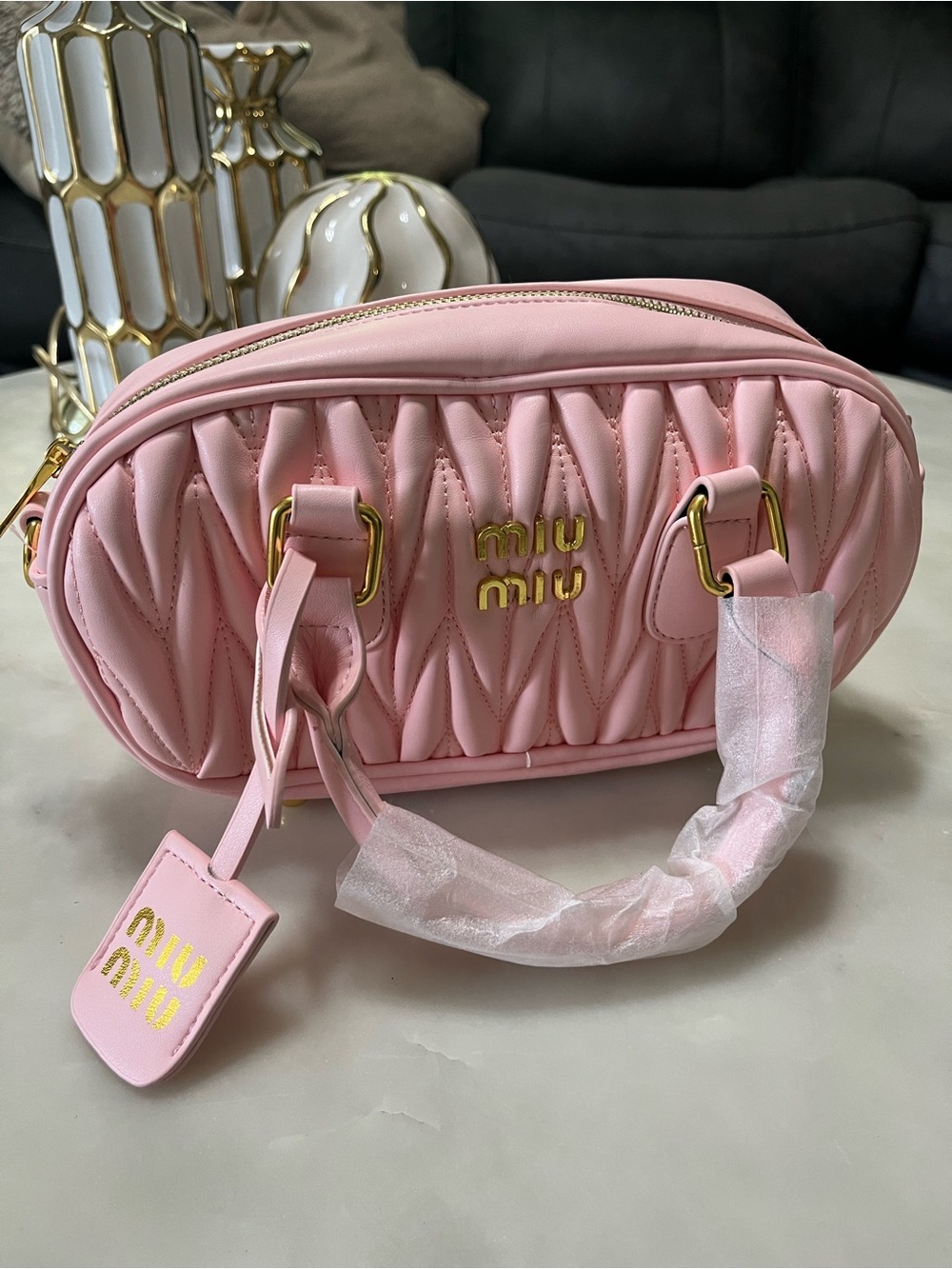 Miu Miu Pink Matelassé Quilted Mini Top-Handle Bag